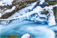 Schneebedeckter Ast und rauschendes Wasser in der Breitachklamm, Deutschland, Nicole Reimer Fotografie